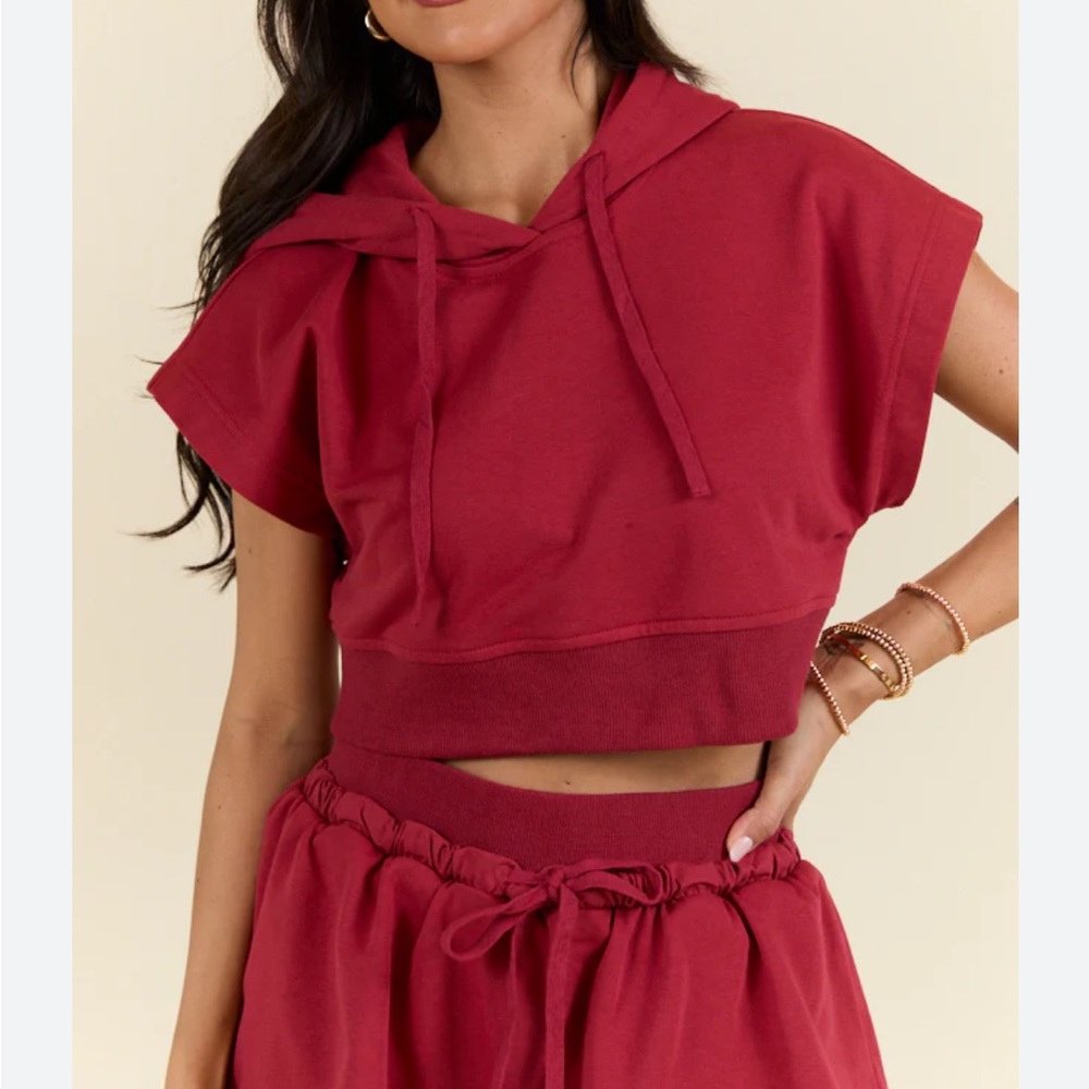 Pink Lily vintage Red cropped hoodie/skirt set